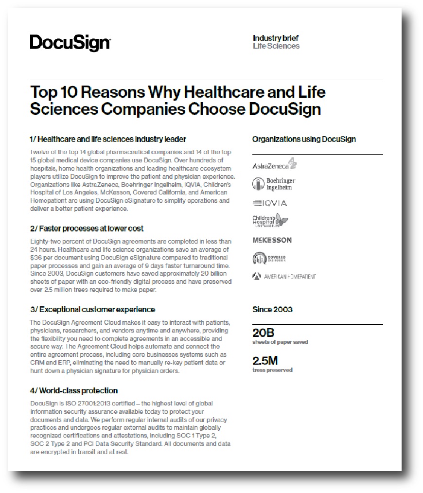 Top 10 reasons why healthcare and life sciences companies choose DocuSign 