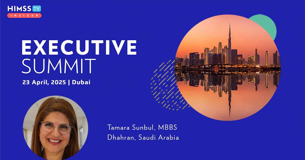 Dr. Tamara Sunbul, HIMSS_Dubai skyline Photo by SHansche/iStock/Getty Images Plus