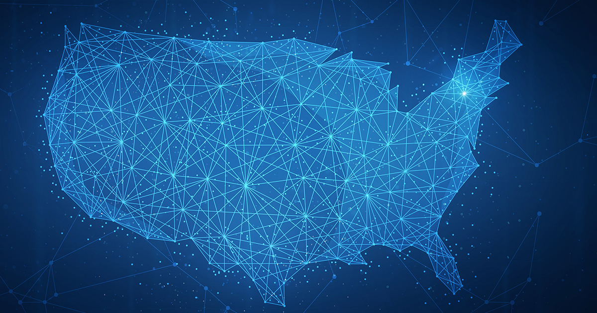 Map of U.S. with connected points 