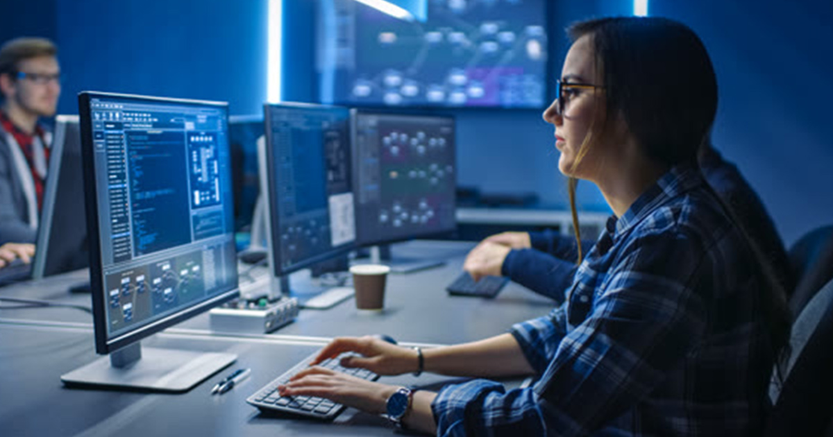 Worker using computer