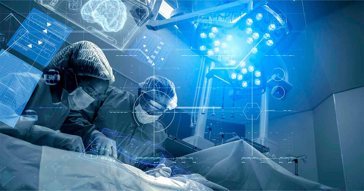 Surgeons working with digital overlay