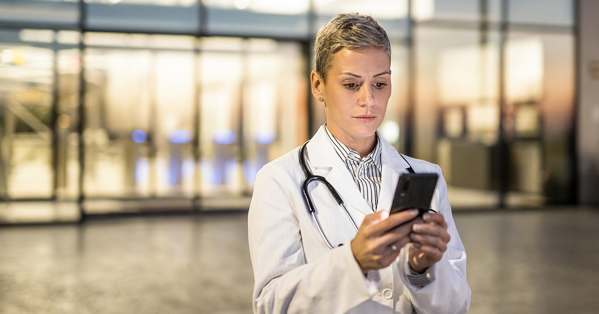 Healthcare worker using smartphone