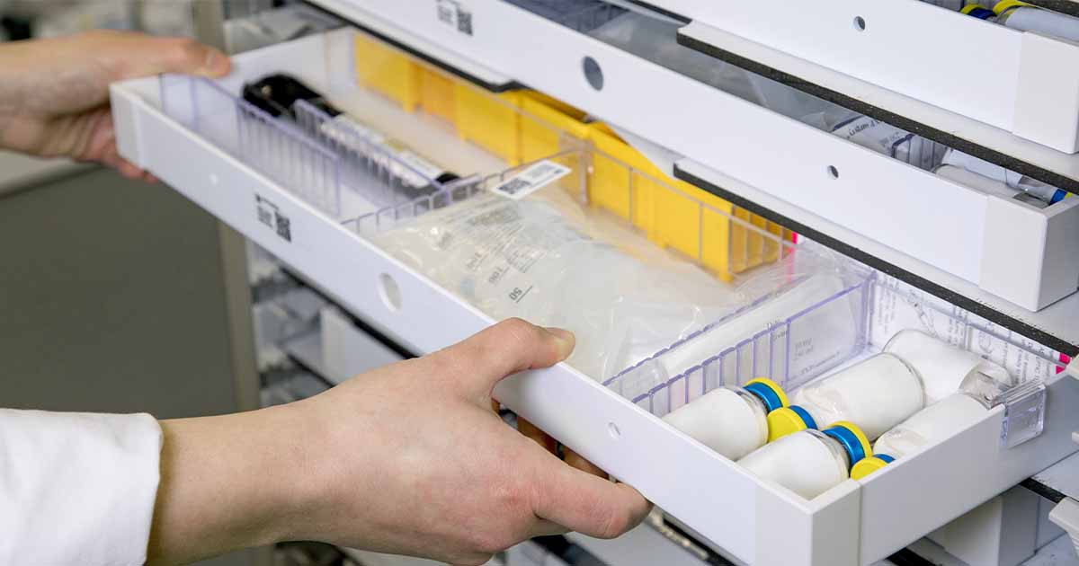 Drawer of medications and medical instruments