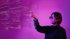 Person with digital screen in front