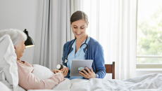 A caregiver with a patient