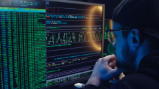 A person sits in front of a computer
