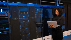 Security professional in server room