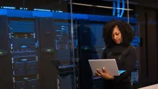 Security team member in server room