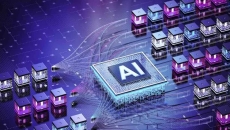 3d rendering of AI logo with computer circuits