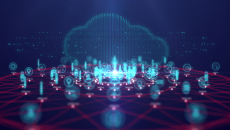 Abstract of a connected network with a cloud in the background