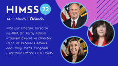 VA program executive director Dr. Terry Adirim; Bill Tinston, director of FEHRM; and Holly Joers, DOD program executive officer