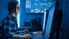 An IT person working on codes on a desktop computer