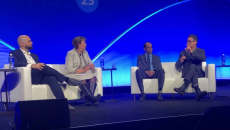 Michael Meucci of Arcadia, Donna Roach of University of Utah Health, Srinivasan Suresh of UPMC Children's Hospital of Pittsburgh and and John Halamka of Mayo Clinic Platform speak at HIMSS23 in Chicago.