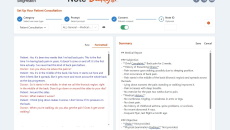 A screenshot of a transcription and medical summary on Note Buddy.