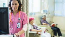 Doctor working in infusion room