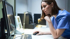 Healthcare worker using computer