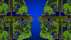 Two face outlines filled by computer circuitry