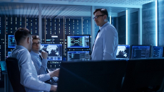 IT professionals meet in a server room