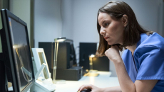 Healthcare worker using computer
