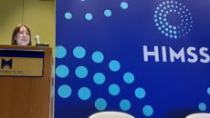 Dr. Claire DeBolt speaks about data visualization at the HIMSS23 global conference in Chicago on Wednesday.