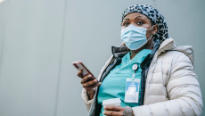 Medical professional texting by phone