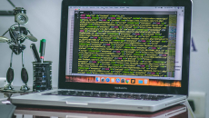 Digits on a laptop screen