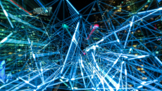 Light showing data exchange among buildings