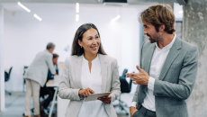 Two coworkers having a discussion