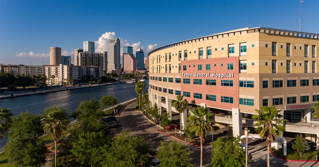 Tampa General Hospital building by river