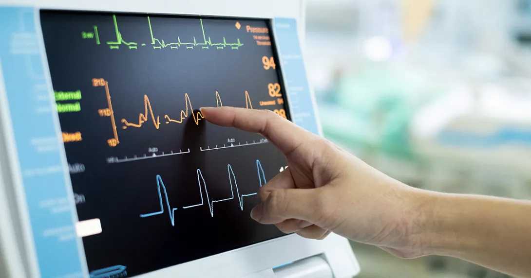 Electrocardiogram analysis represented by a reading on a screen