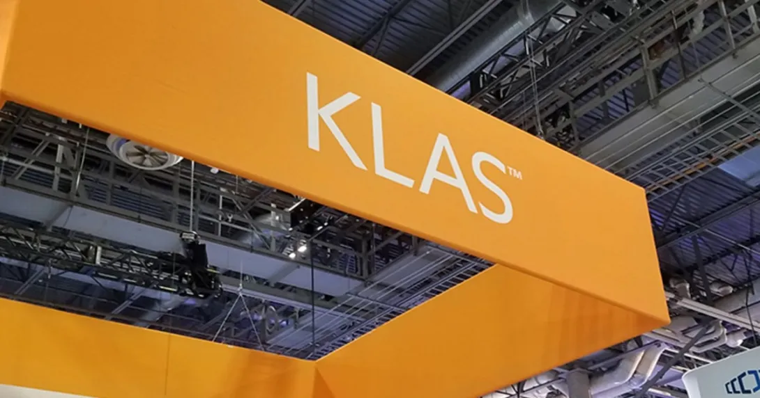 KLAS sign hangs above its HIMSS Global Conference exhibition