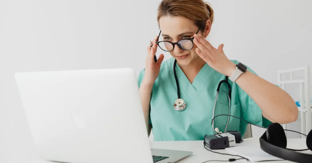 A doctor on a video chat with a patient