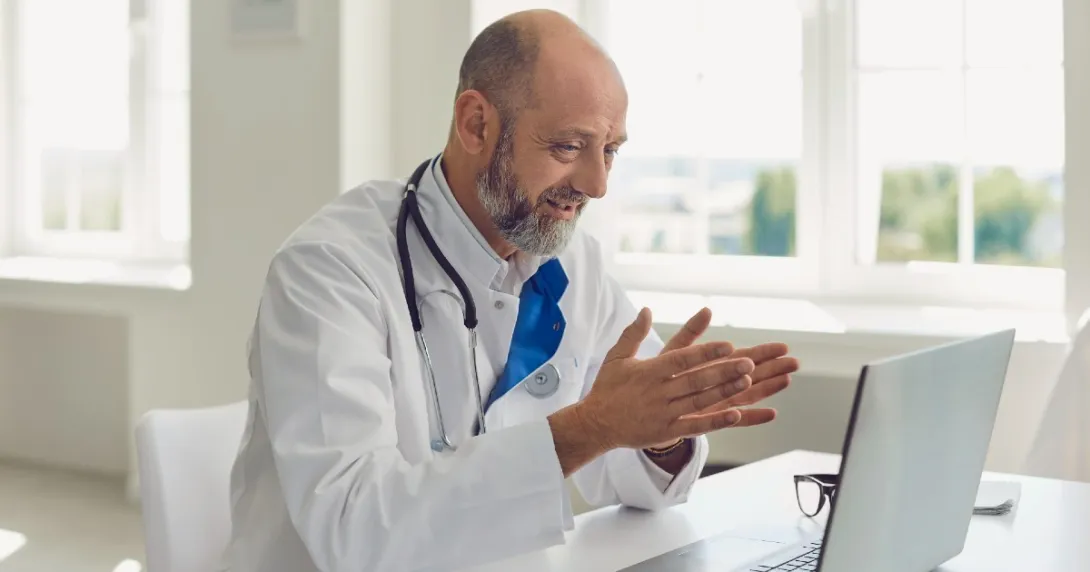 Physician using computer