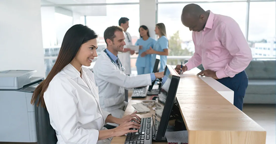 Patient checking in for a doctor's appointment