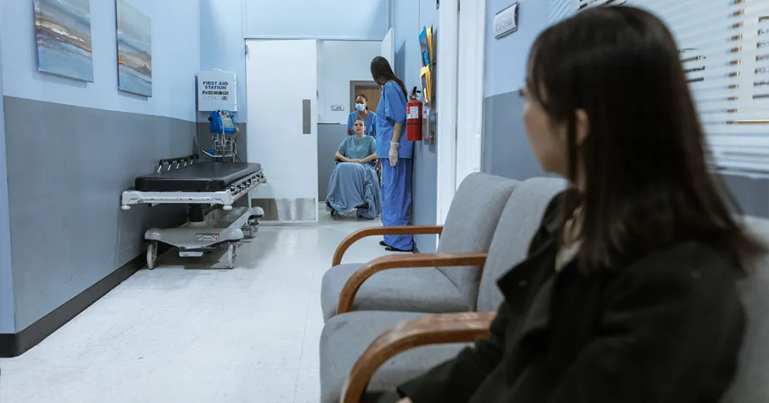 Hospital corridor waiting area