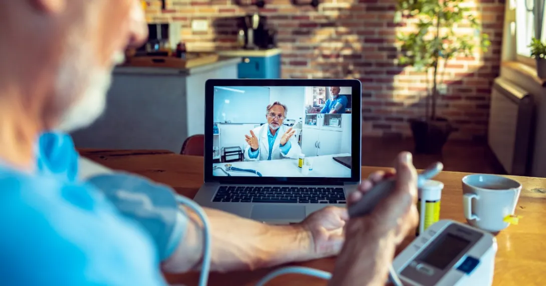 A telehealth visit via laptop