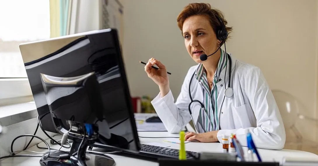 A doctor in a virtual consultation