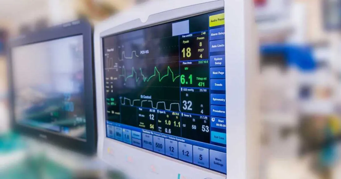 A computer monitor used in a heart surgery