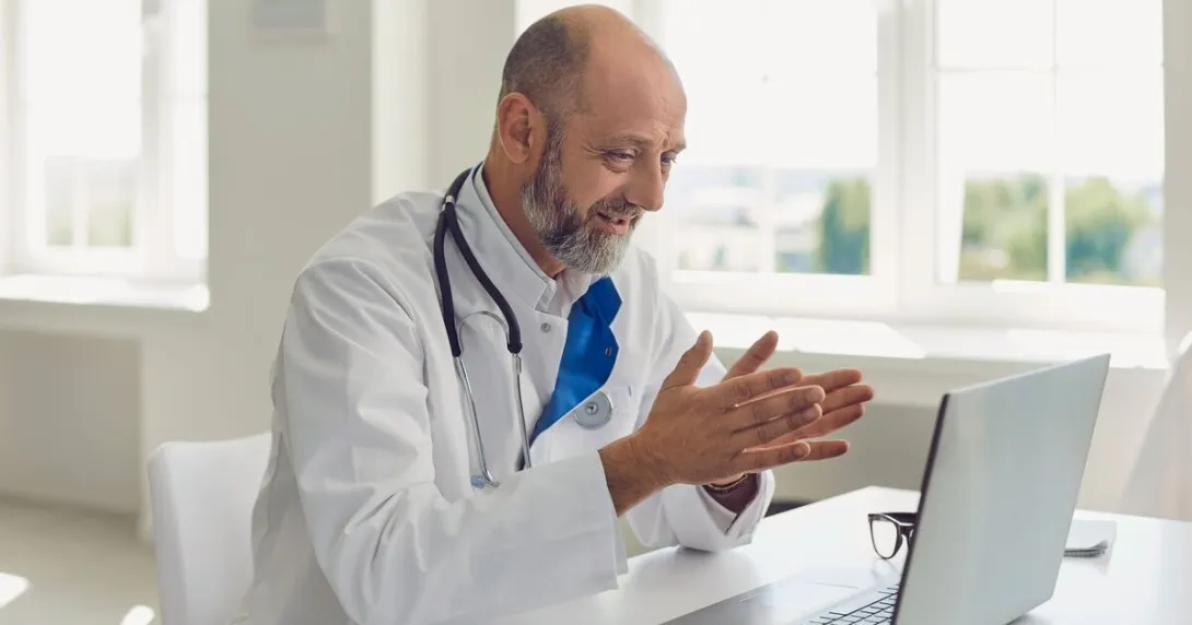 A doctor in a video consultation with a patient