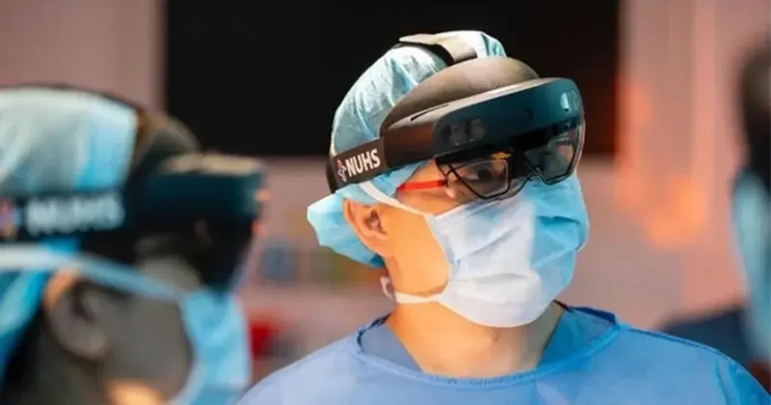 NUHS Assistant Group CTO Dr Gao Yujia wearing the HoloLens