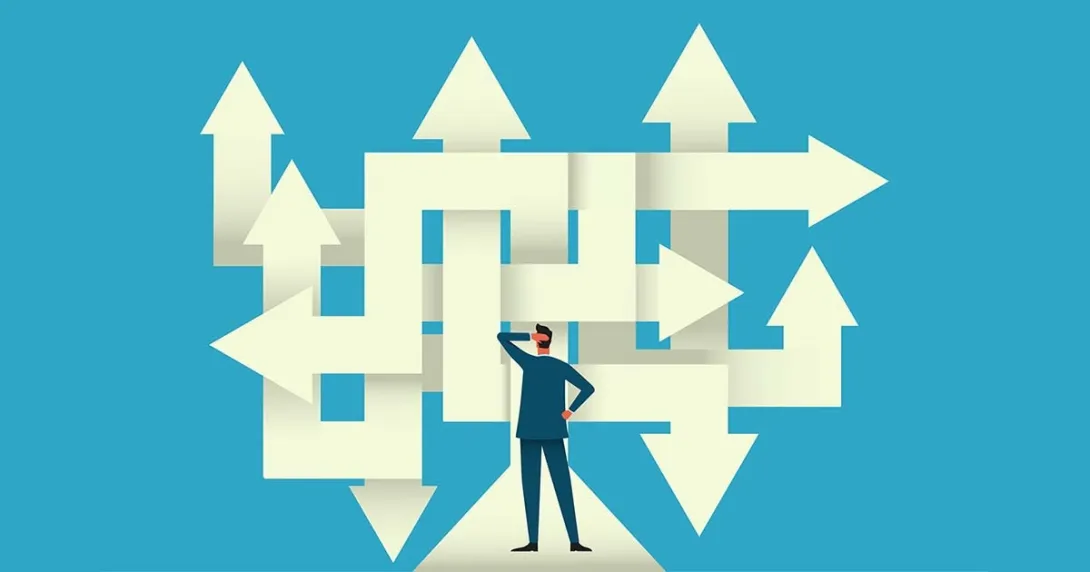 Businessperson on a crossroad