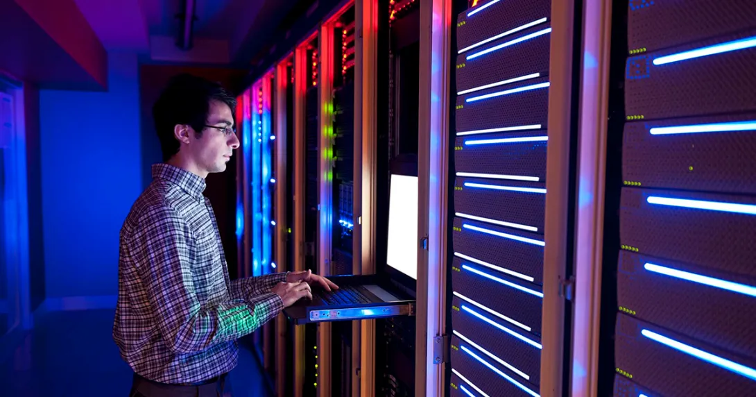 IT professional in a server room