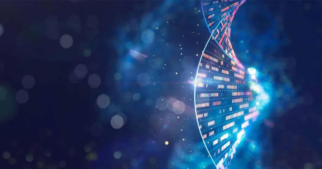 Computer rendering of a human double helix gene sequence