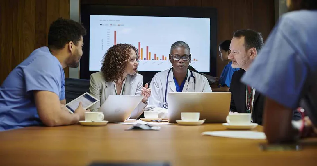 Healthcare workers in a meeting