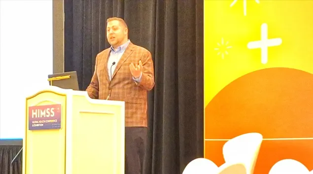 Andrew Bledsoe, deputy executive director of Kentucky's Cabinet for Health and Family Services, speaks Tuesday at HIMSS25 in Las Vegas.