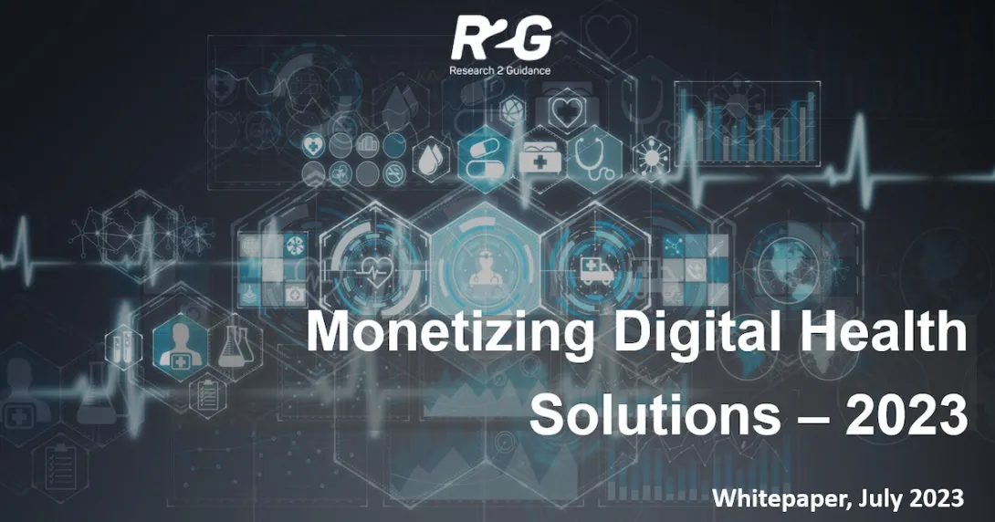 Title page of Research2Guidance's report Monetizing Digital Health Solutions - 2023