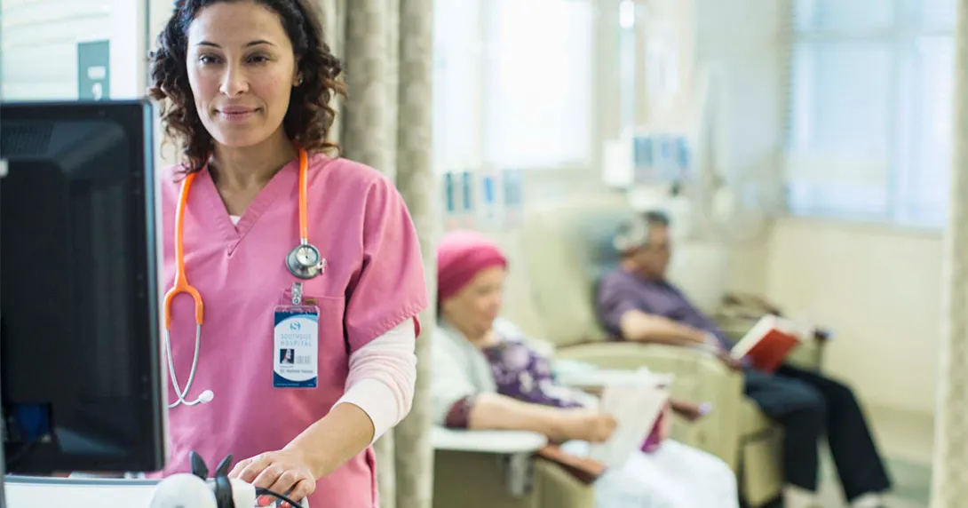 Doctor working in infusion room
