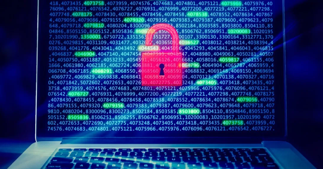 A graphic of a lock displayed on a laptop screen