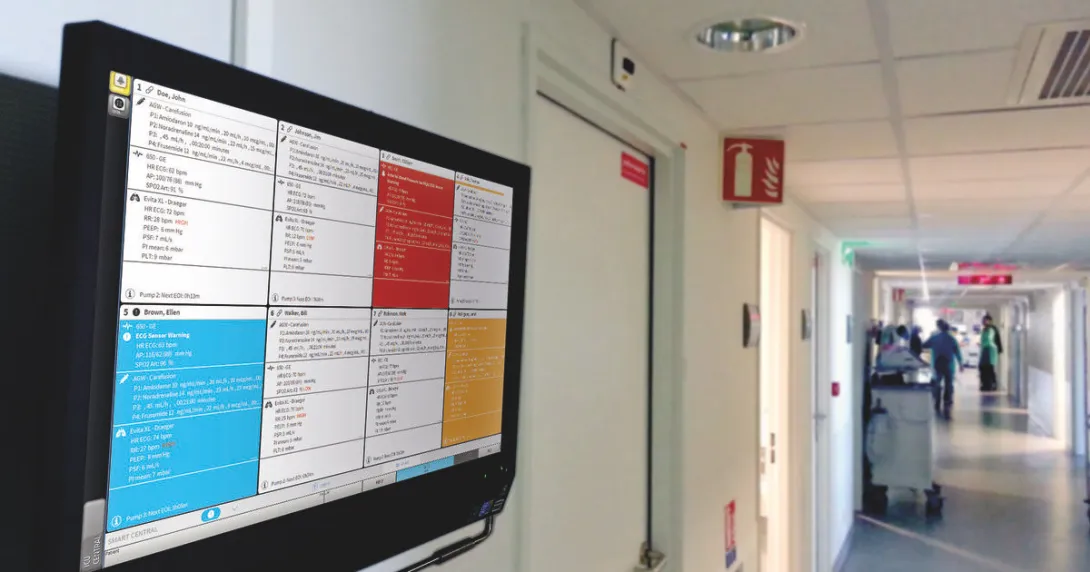 A hospital corridor monitor showing the Ascom Digistat