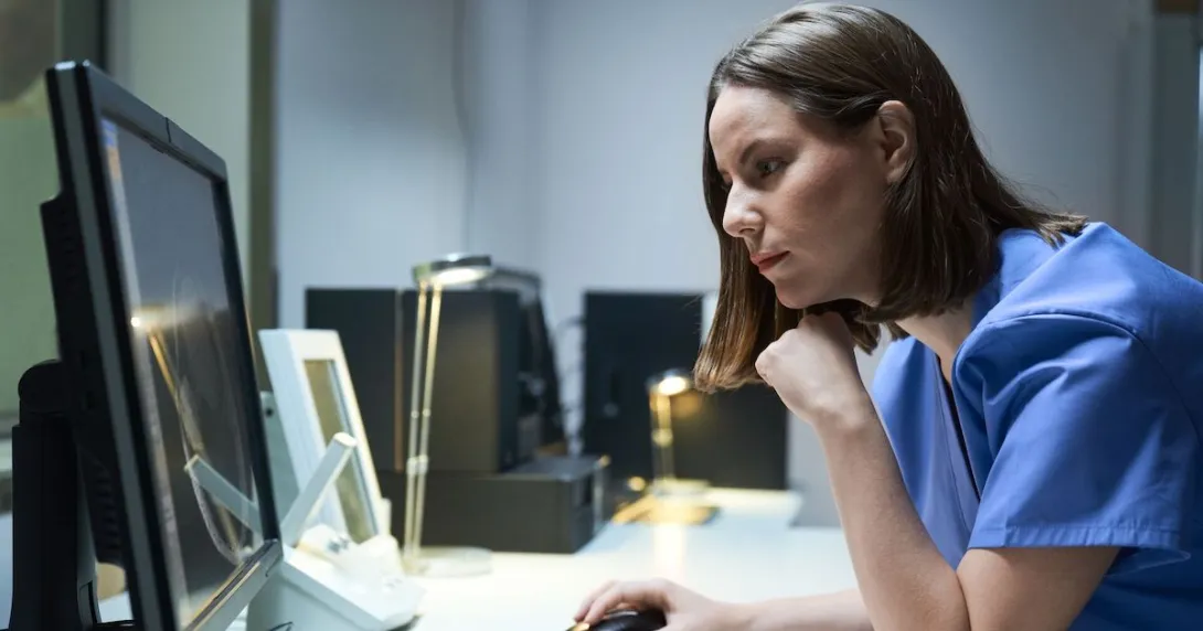 Healthcare worker using computer